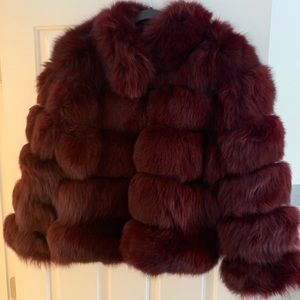 NEW Fox Fur Short Coat 100% Real Wine Color